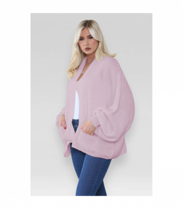 Stylish Oversized Cropped Knitted Cardigan with Balloon Pockets