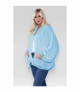 Stylish Oversized Cropped Knitted Cardigan with Balloon Pockets