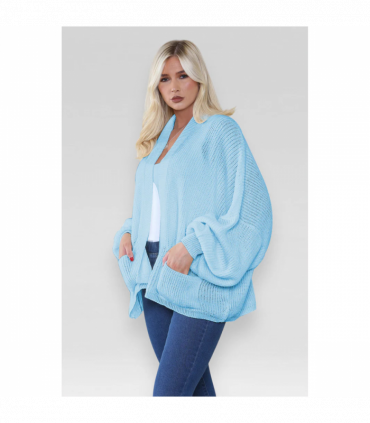 Stylish Oversized Cropped Knitted Cardigan with Balloon Pockets