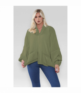 Stylish Oversized Cropped Knitted Cardigan with Balloon Pockets