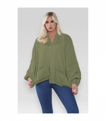 Stylish Oversized Cropped Knitted Cardigan with Balloon Pockets