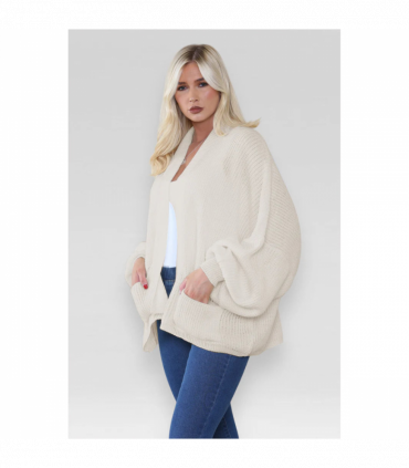 Stylish Oversized Cropped Knitted Cardigan with Balloon Pockets
