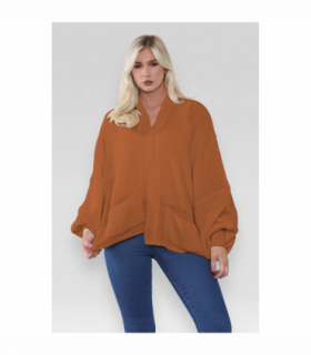 Stylish Oversized Cropped Knitted Cardigan with Balloon Pockets