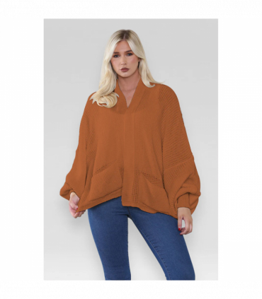 Stylish Oversized Cropped Knitted Cardigan with Balloon Pockets