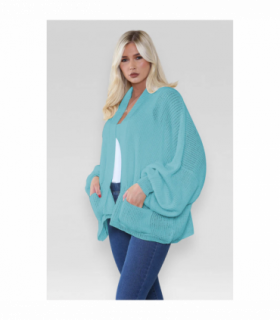 Stylish Oversized Cropped Knitted Cardigan with Balloon Pockets