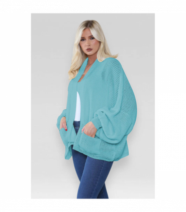 Stylish Oversized Cropped Knitted Cardigan with Balloon Pockets