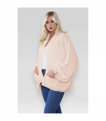 Stylish Oversized Cropped Knitted Cardigan with Balloon Pockets
