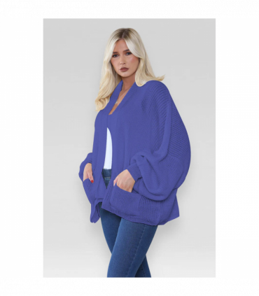 Stylish Oversized Cropped Knitted Cardigan with Balloon Pockets