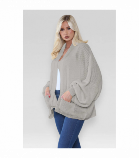 Stylish Oversized Cropped Knitted Cardigan with Balloon Pockets