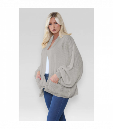 Stylish Oversized Cropped Knitted Cardigan with Balloon Pockets