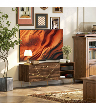 Stylish Wooden TV Stand with Adjustable Shelves & Cable Management - 130cm