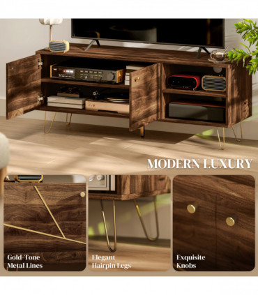 Stylish Wooden TV Stand with Adjustable Shelves & Cable Management - 130cm