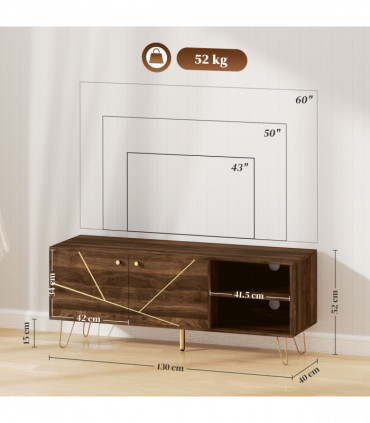 Stylish Wooden TV Stand with Adjustable Shelves & Cable Management - 130cm