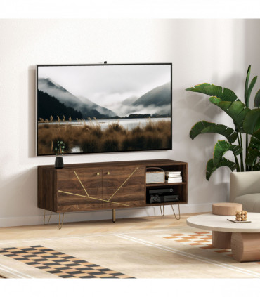 Stylish Wooden TV Stand with Adjustable Shelves & Cable Management - 130cm