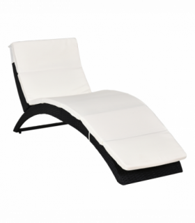 Sun Lounger Rattan Hammock Sun Bed Garden Folding Recliner Chair w/ Cushion