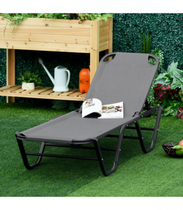 Sun Lounger Relaxer Recliner with 5-Position Adjustable Backrest Grey