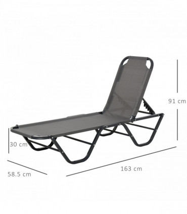 Sun Lounger Relaxer Recliner with 5-Position Adjustable Backrest Grey
