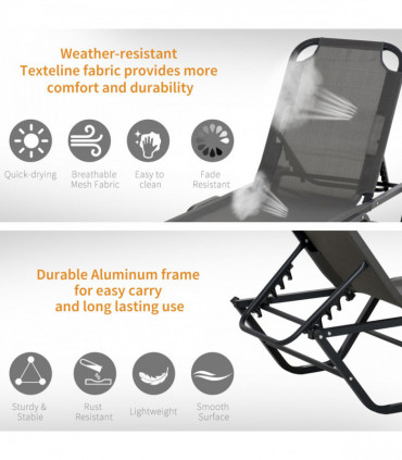 Sun Lounger Relaxer Recliner with 5-Position Adjustable Backrest Grey