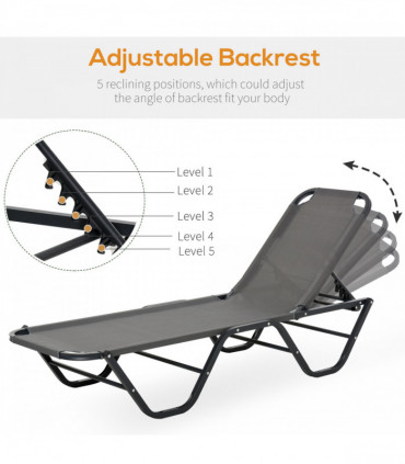 Sun Lounger Relaxer Recliner with 5-Position Adjustable Backrest Grey