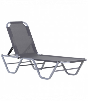 Sun Lounger Relaxer Recliner with 5-Position Adjustable Backrest Silver
