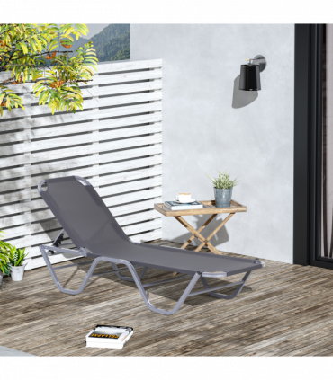 Sun Lounger Relaxer Recliner with 5-Position Adjustable Backrest Silver