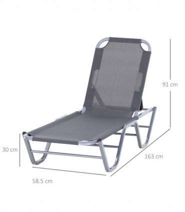 Sun Lounger Relaxer Recliner with 5-Position Adjustable Backrest Silver