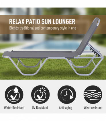 Sun Lounger Relaxer Recliner with 5-Position Adjustable Backrest Silver