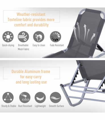 Sun Lounger Relaxer Recliner with 5-Position Adjustable Backrest Silver