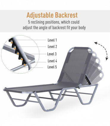 Sun Lounger Relaxer Recliner with 5-Position Adjustable Backrest Silver