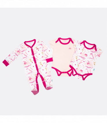 Swan Princess Pink Girls Sleep Suit & 2 Piece Vest Set