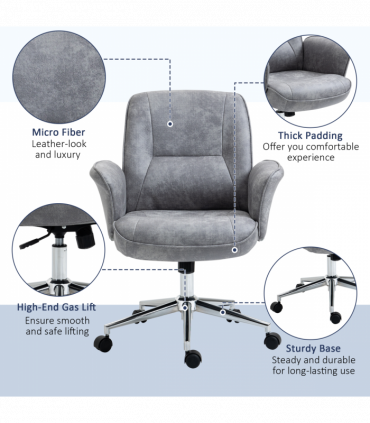 Swivel Computer Office Chair Mid Back Desk Chair for Home, Light Grey