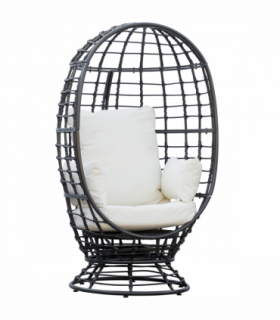 Swivel Egg Chair Rattan Outdoor Chair with Cushion for Patio Black