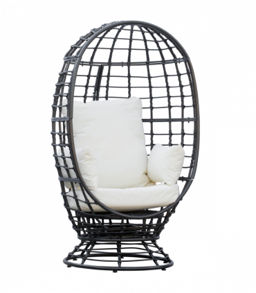 Swivel Egg Chair Rattan Outdoor Chair with Cushion for Patio Black