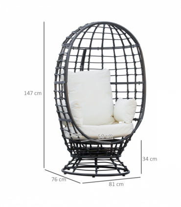 Swivel Egg Chair Rattan Outdoor Chair with Cushion for Patio Black