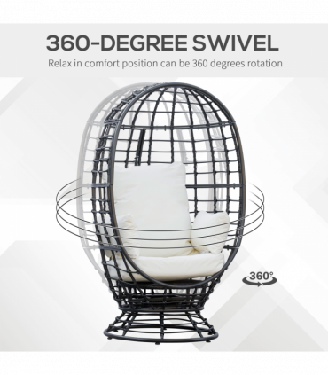 Swivel Egg Chair Rattan Outdoor Chair with Cushion for Patio Black