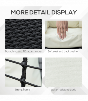 Swivel Egg Chair Rattan Outdoor Chair with Cushion for Patio Black