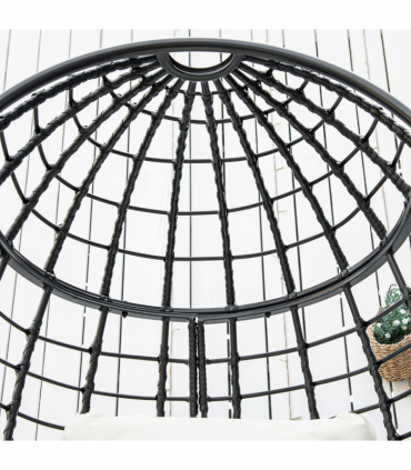 Swivel Egg Chair Rattan Outdoor Chair with Cushion for Patio Black