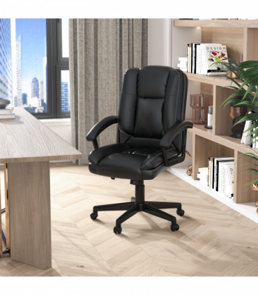 Swivel Executive Office Chair Mid Back PU Leather Chair w/ Arm, Black HOMCOM