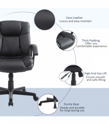Swivel Executive Office Chair Mid Back PU Leather Chair w/ Arm, Black HOMCOM