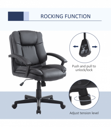 Swivel Executive Office Chair Mid Back PU Leather Chair w/ Arm, Black HOMCOM