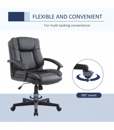 Swivel Executive Office Chair Mid Back PU Leather Chair w/ Arm, Black HOMCOM