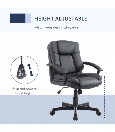 Swivel Executive Office Chair Mid Back PU Leather Chair w/ Arm, Black HOMCOM