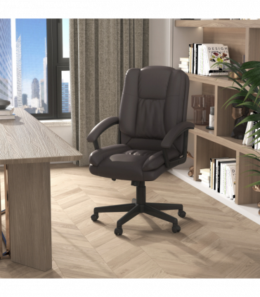 Swivel Executive Office Chair Mid Back PU Leather Chair w/ Arm, Brown HOMCOM