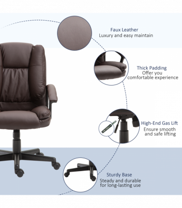 Swivel Executive Office Chair Mid Back PU Leather Chair w/ Arm, Brown HOMCOM