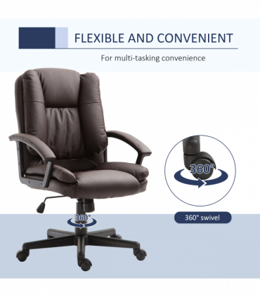 Swivel Executive Office Chair Mid Back PU Leather Chair w/ Arm, Brown HOMCOM