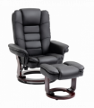 Swivel Manual Recliner and Footrest Set PU Lounge Chair Wood Base, Black