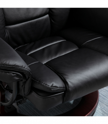 Swivel Manual Recliner and Footrest Set PU Lounge Chair Wood Base, Black