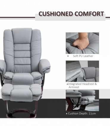 Swivel Manual Recliner and Footrest Set PU Lounge Chair Wood Base, Grey