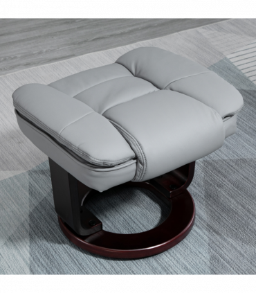 Swivel Manual Recliner and Footrest Set PU Lounge Chair Wood Base, Grey