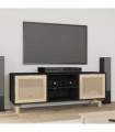 TV Cabinet Black 105x30x40 cm Solid Wood Pine&Natural Rattan